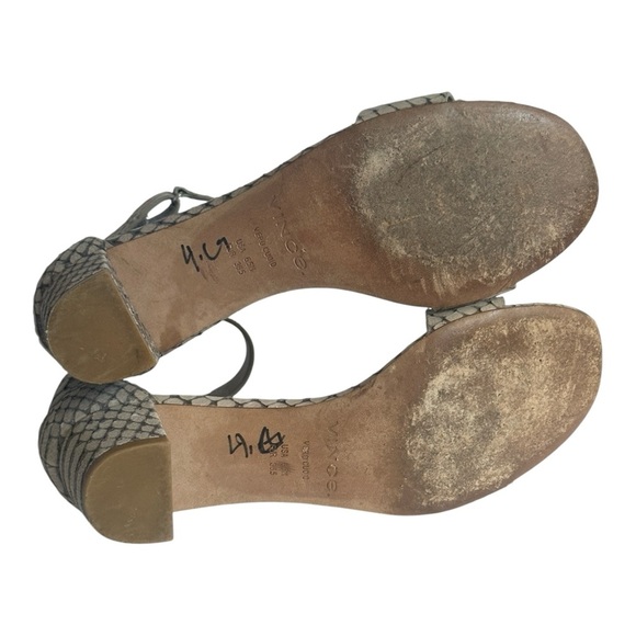 Vince Snakeskin Leather Block Heel Sandals 6.5 Beige Gray Ankle Strap Vero Cuoio - Picture 9 of 10